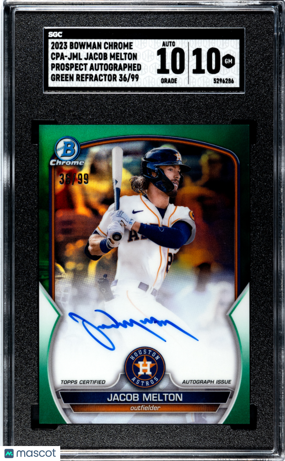 2023 Bowman Chrome Jacob Melton Green Refractor /99 Auto SGC 10