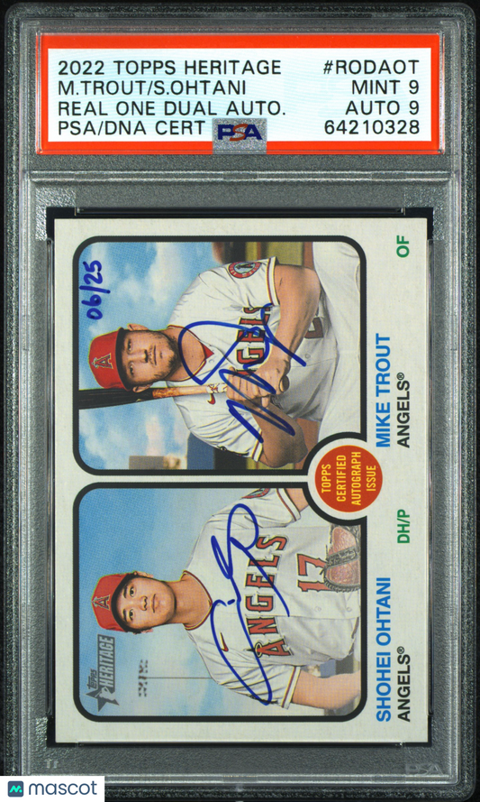 2022 Topps Heritage Real One Dual Autographs M. Trout Real One Dual Autograph /25 PSA 9